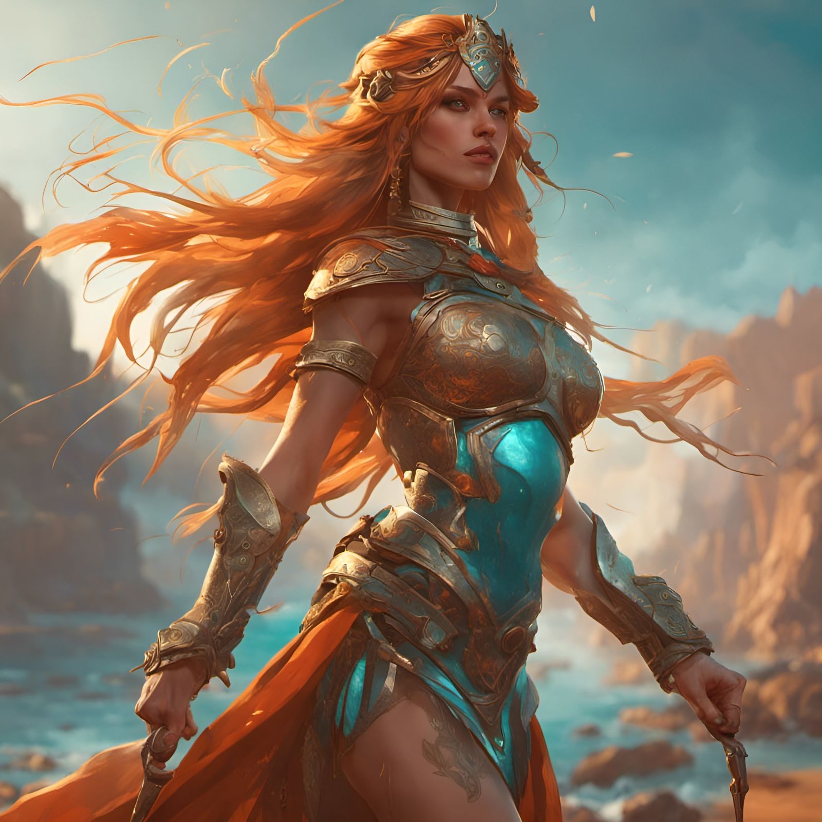 Warrior Princess Concept Art in Triadic Colors