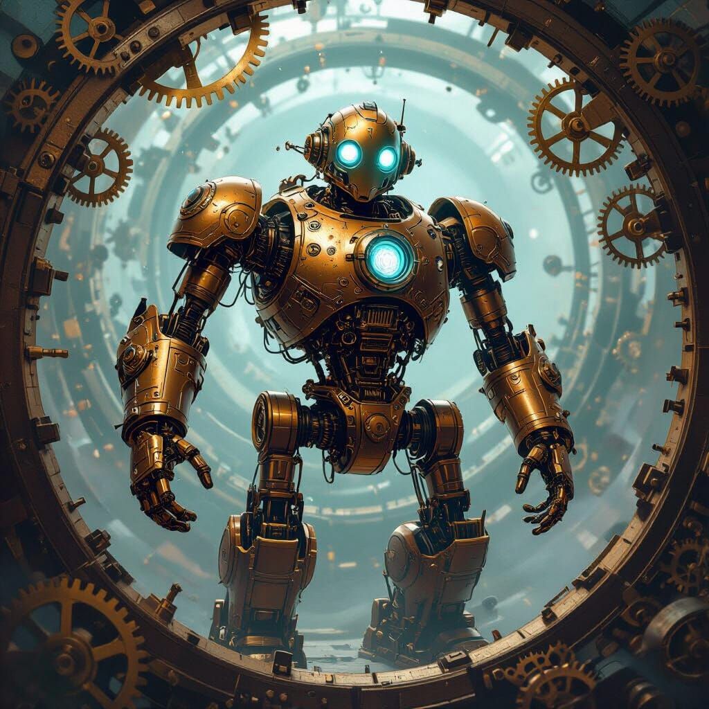 Steampunk Robot in Gear Vortex