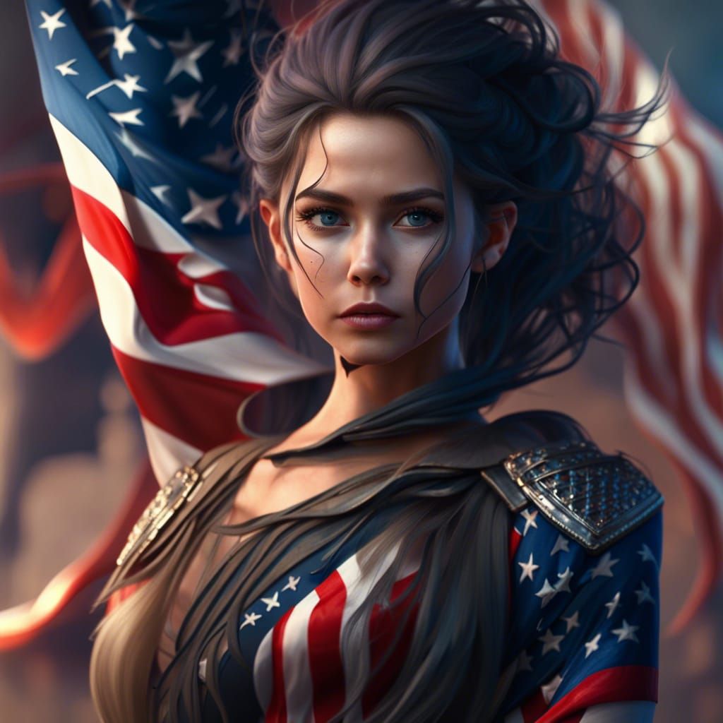 Attractive 3D Animated Woman with US Flag