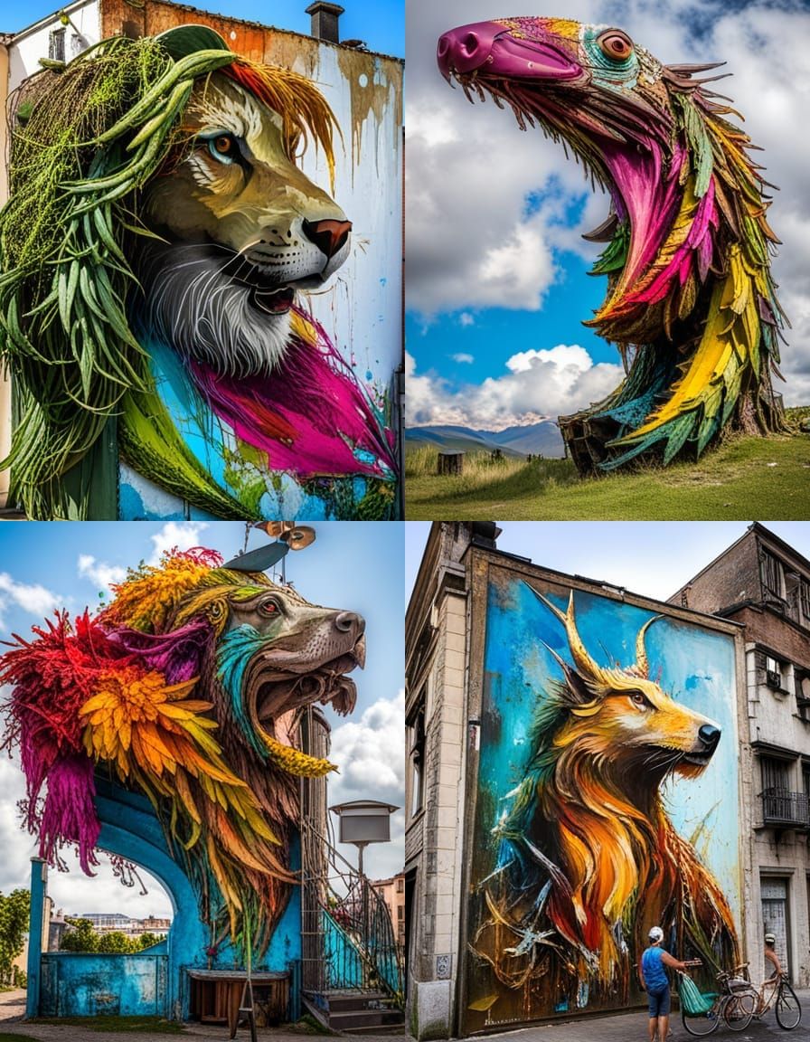 Recycled Materials Animal Sculpture in Urban Art Style