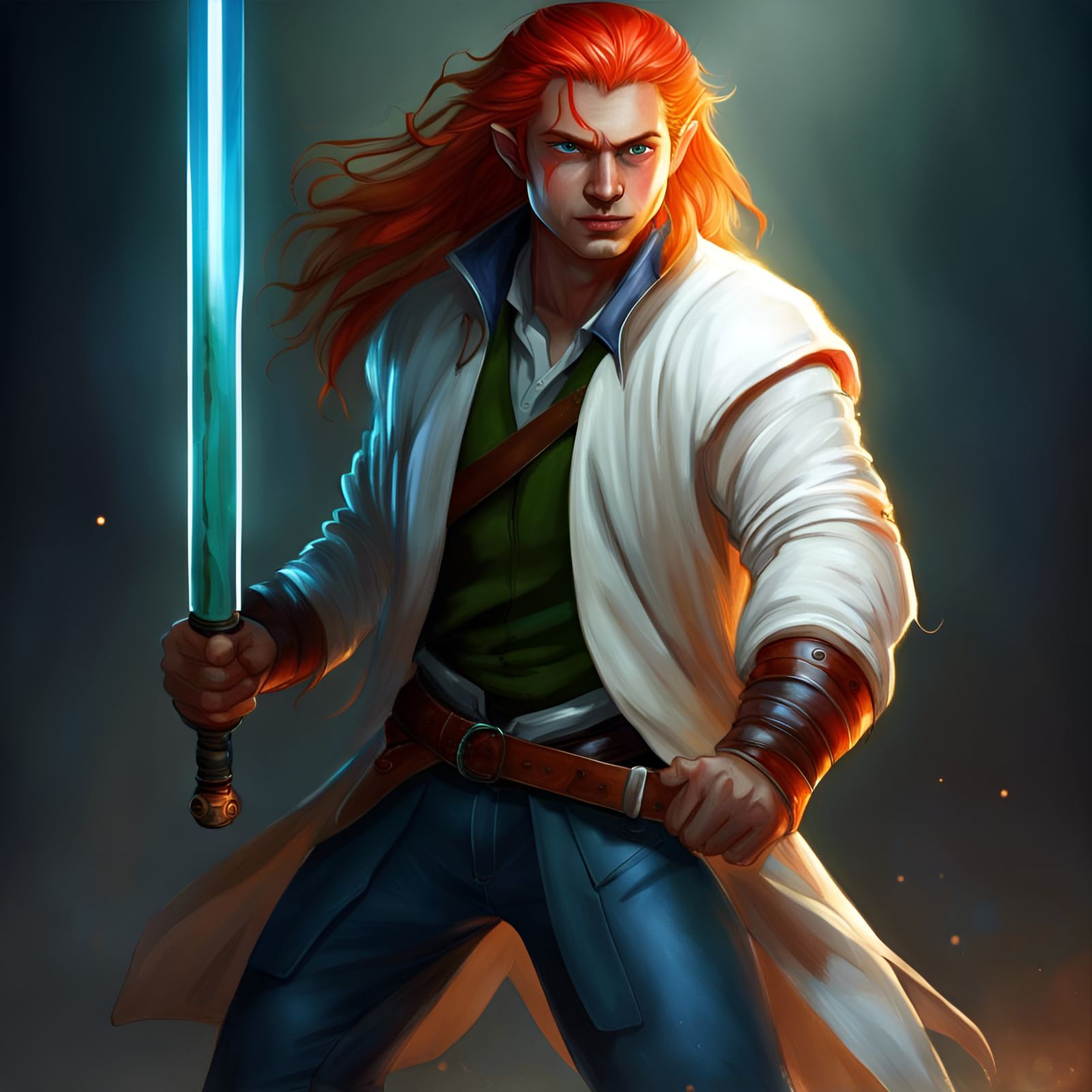 Hobbit Warrior with Lightsaber in Egyptian Setting