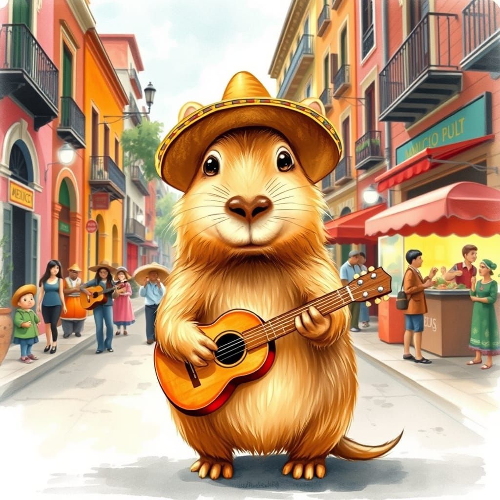 Capybara Carlos in Mexico City: Watercolor Illustration