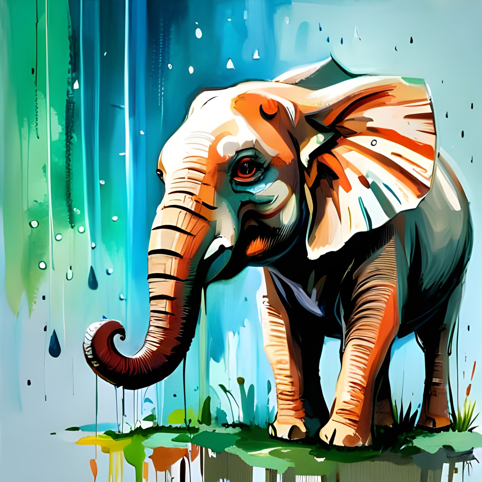 Elephant with Umbrella in Watercolor Style