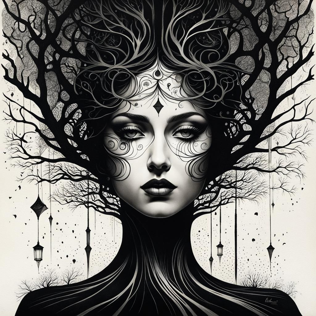 Monochromatic Rayograph Portrait of Haunted Tree