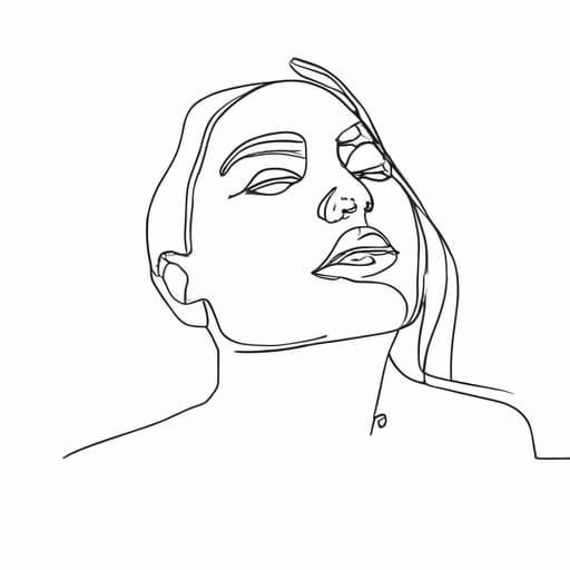 Minimalist line drawing of a beautiful woman in a single very thin continuous black ink line