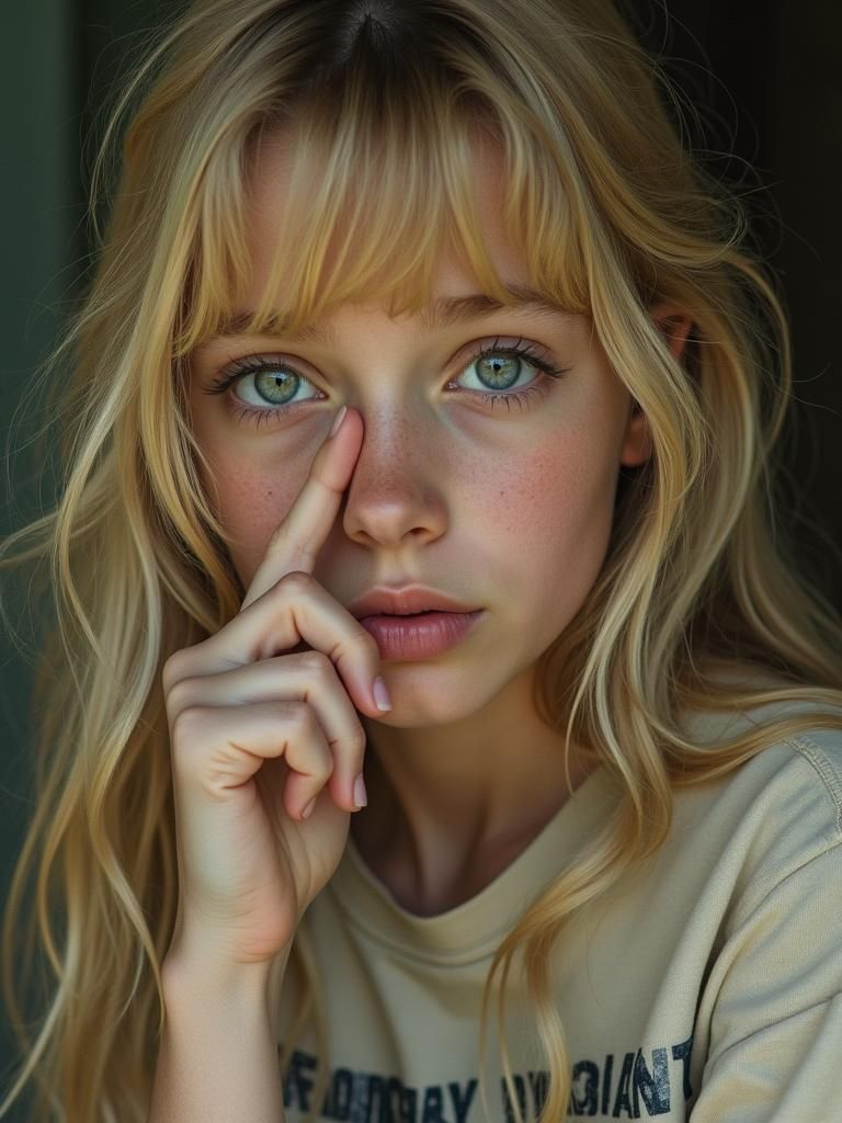 Hyperrealistic Portrait of a Girl in a Band T-Shirt