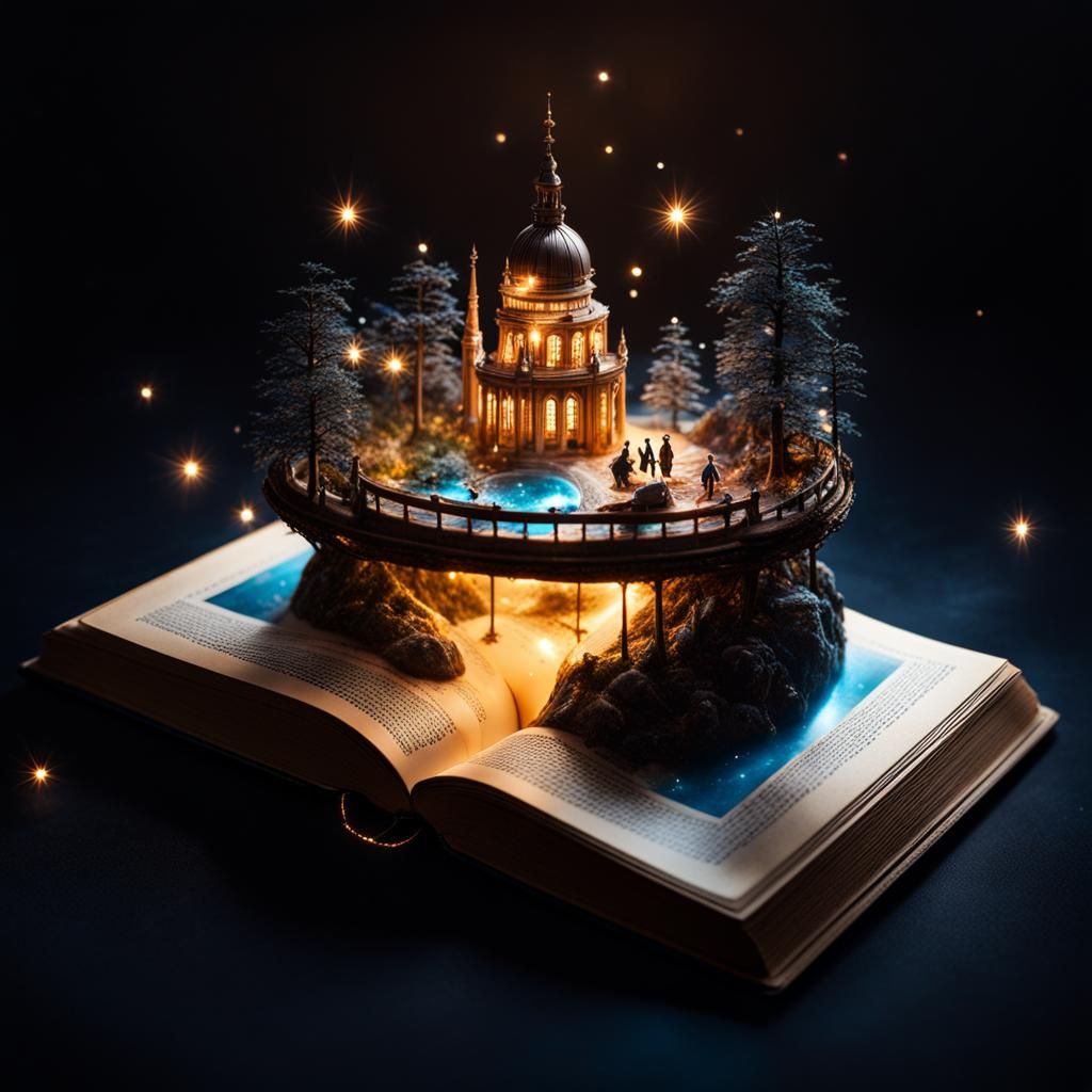 Miniature Fantasy Universe world coming out of an open book