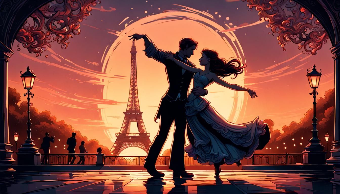 Couple Dancing in Paris: Dark Fantasy Concept Art