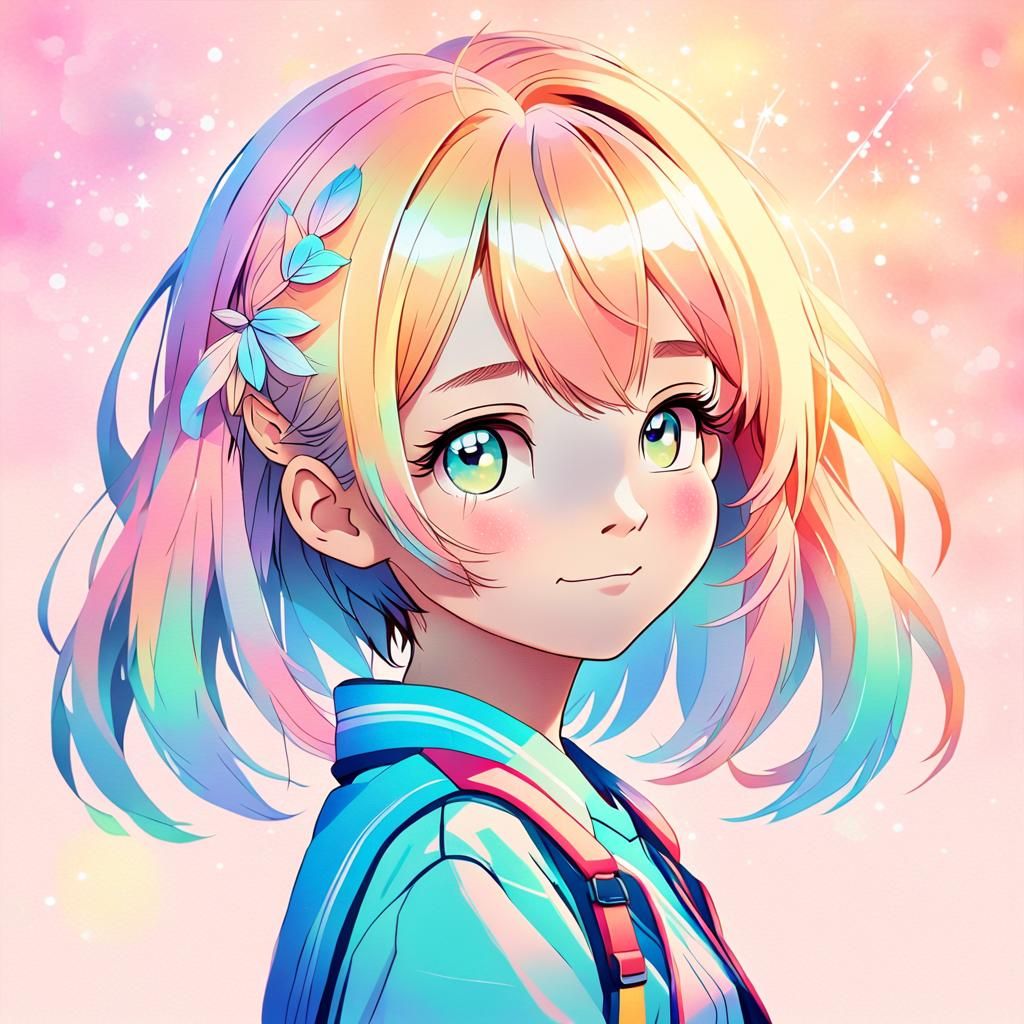 Cute Anime Girl Portrait in Vibrant Digital Art