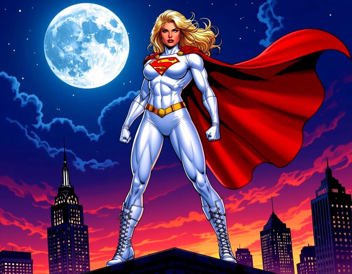 Superheroine on Skyscraper at Night
