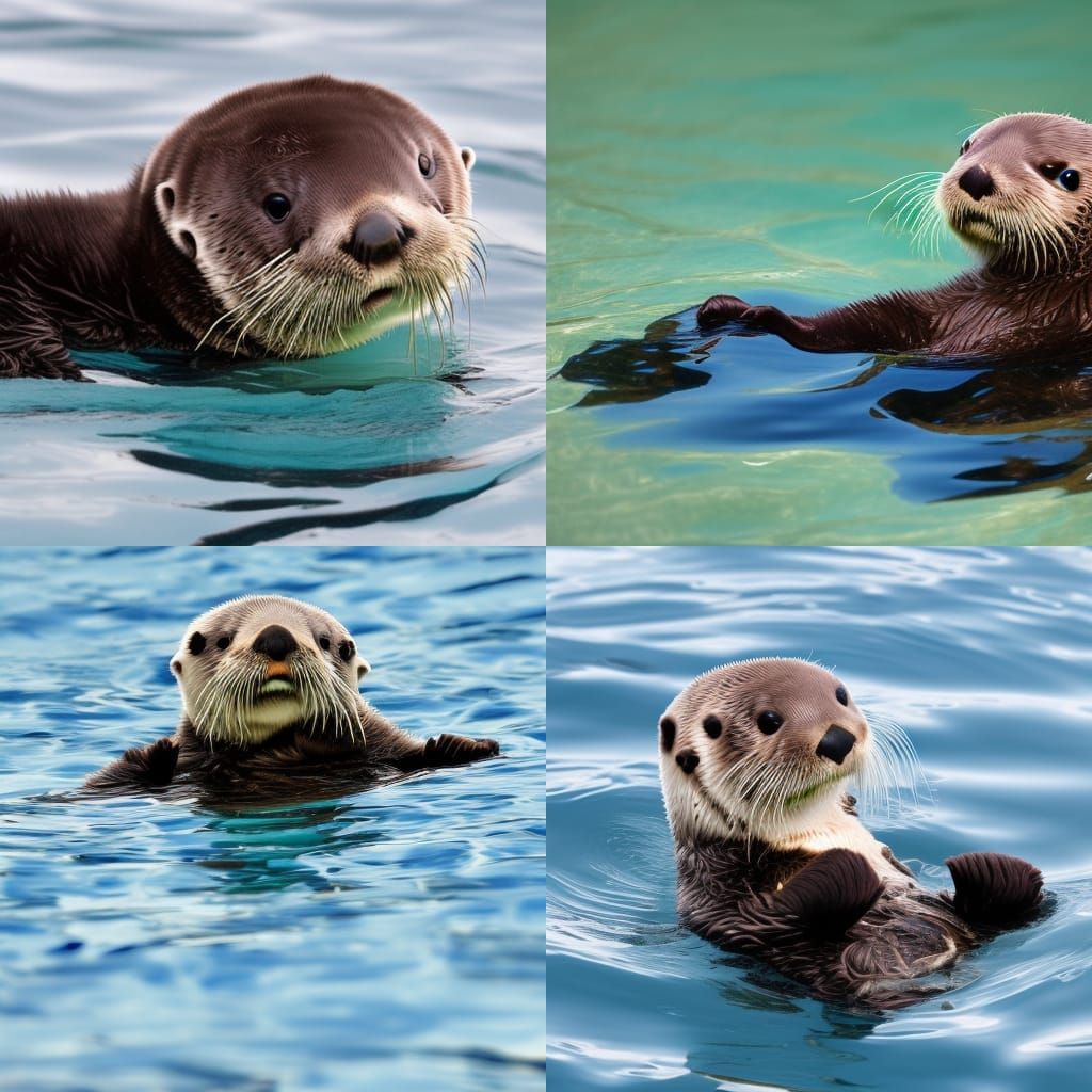 Cute Baby Sea Otter Swimming in the Sea