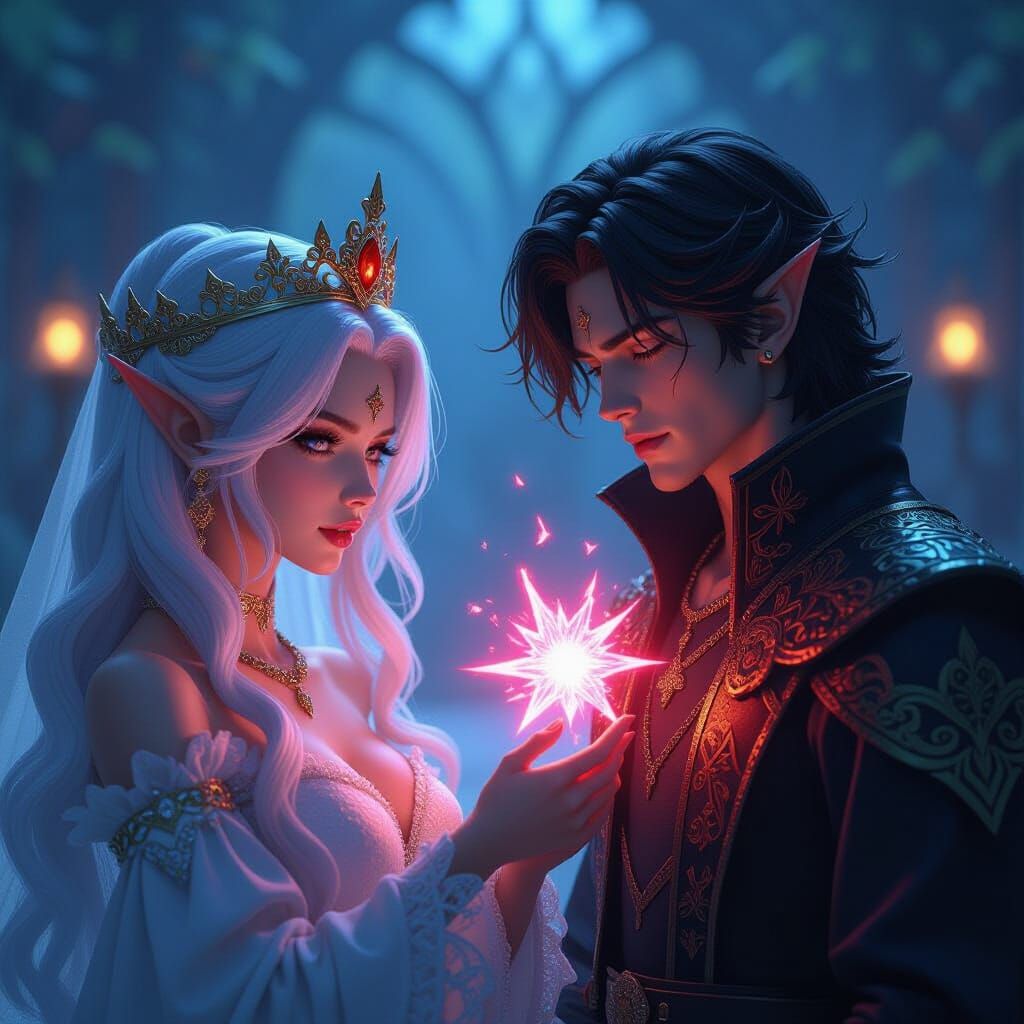 Fae Queen Brands Consort with Agonizing Sigil in Anime Style