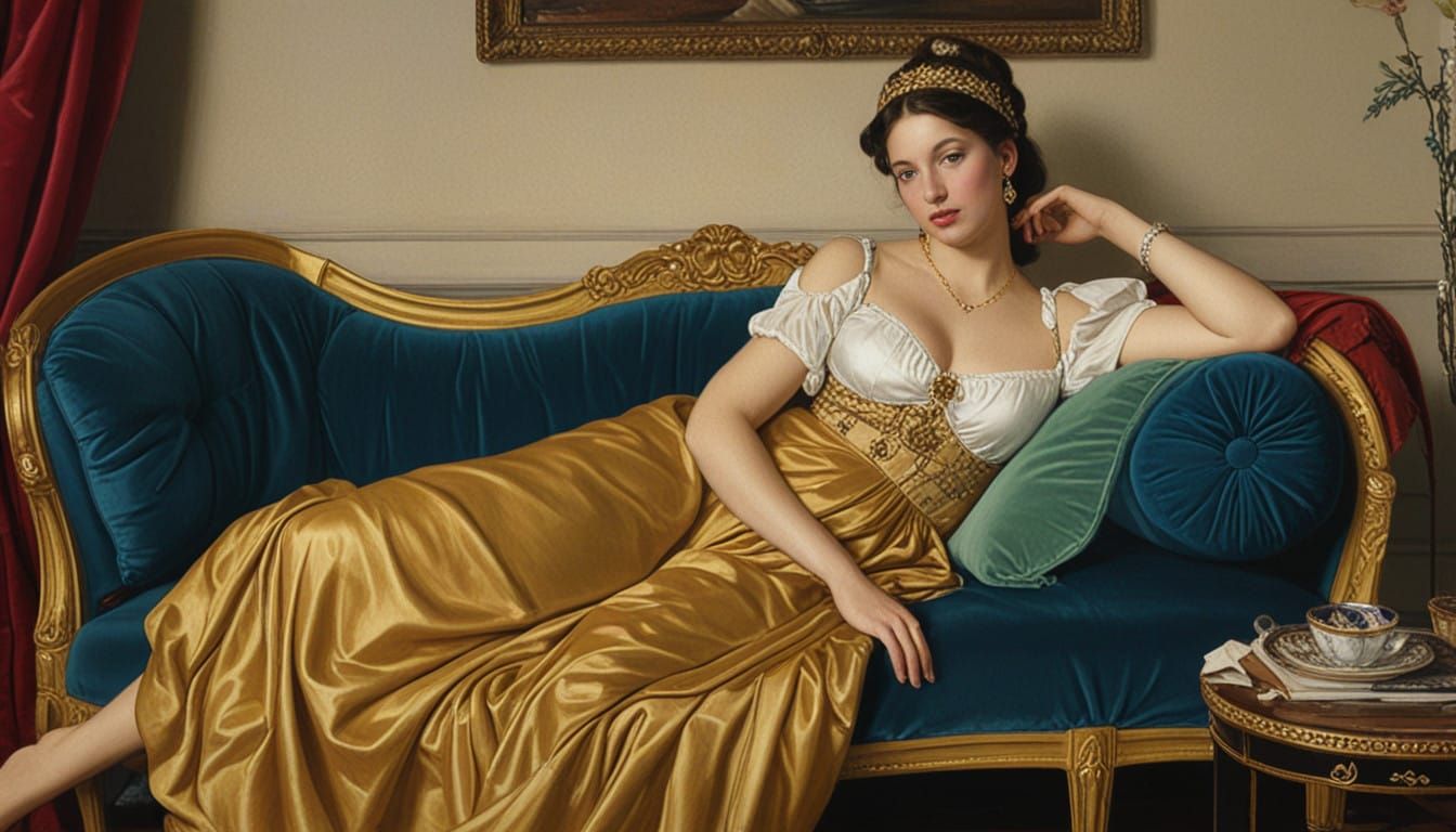 Elegant Odalisque in 19th-Century French Orientalist Style