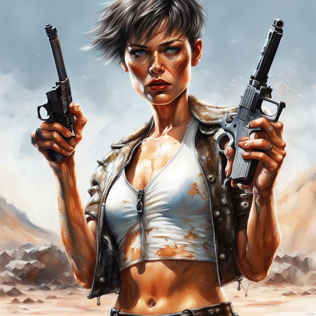 Bikini Girl with Pistol in Boris Vallejo Style