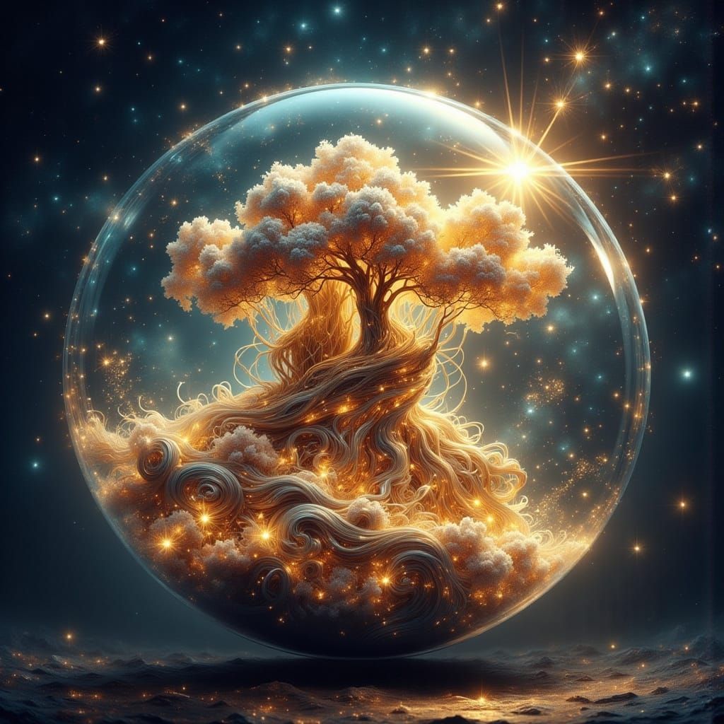 Floating Island in Air Bubble with Cosmic Background