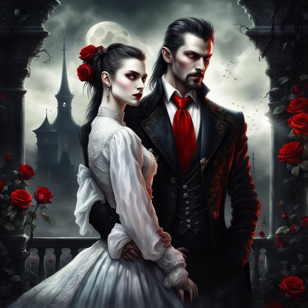 Romantic Vampire Couple in Gothic Luis Royo Style