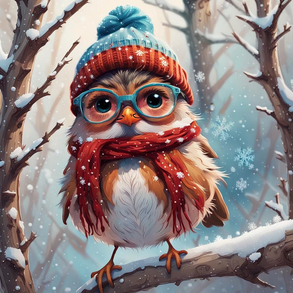 Whimsical illustration. Close-up. A chibi red robin perched ...