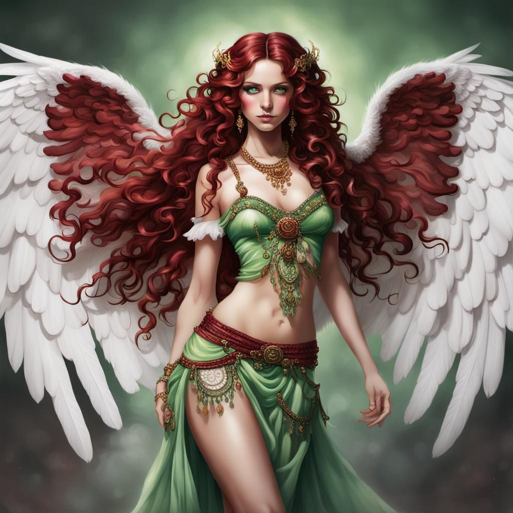 Beautiful Angel in Gypsy Clothing with White Wings