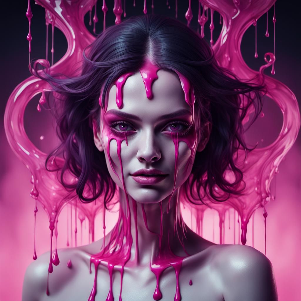 Dark Surrealist Portrait of a Pink-Skinned Woman