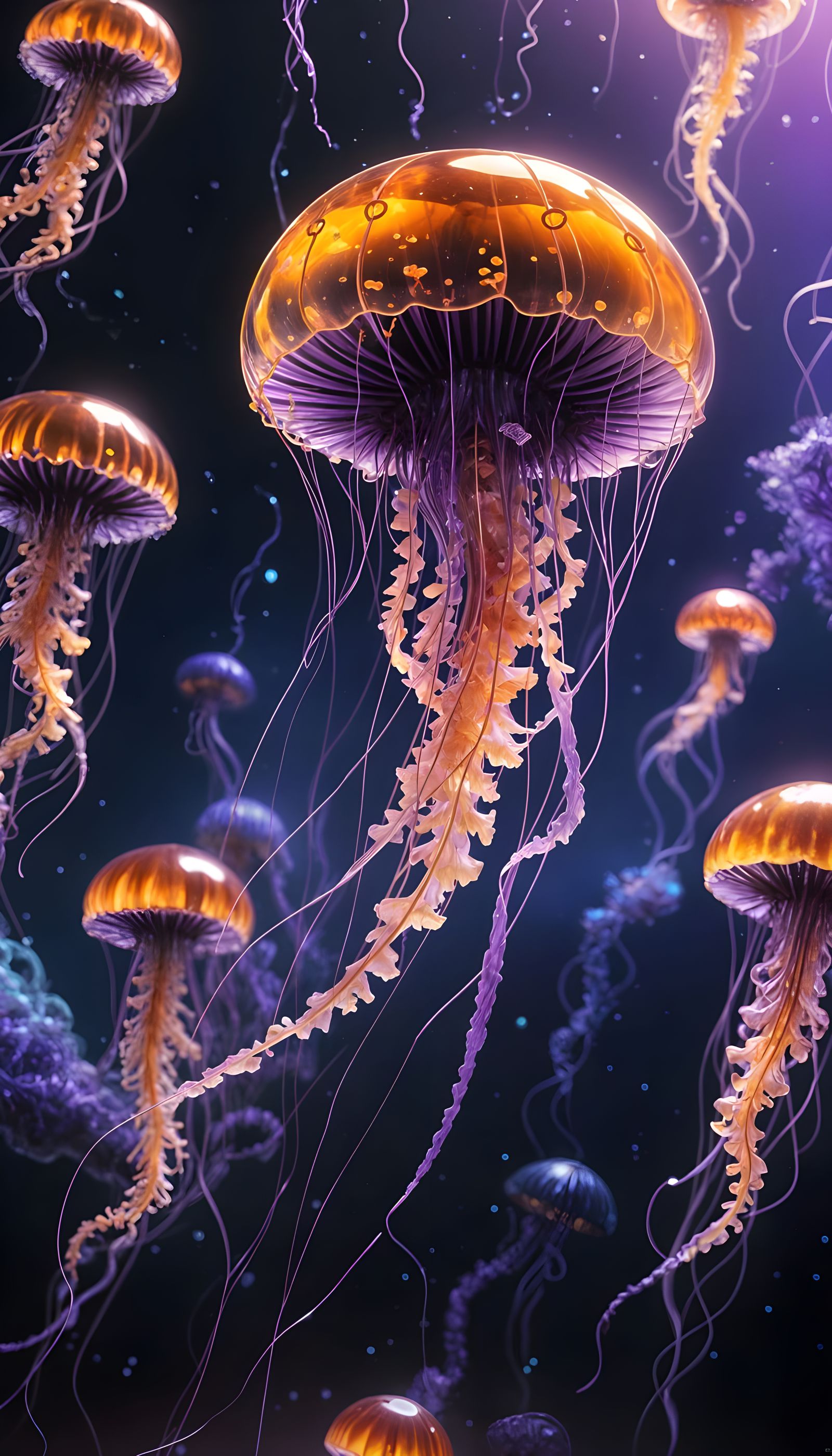 Surreal, High-Detail Jellyfish in Zero-Gravity Space