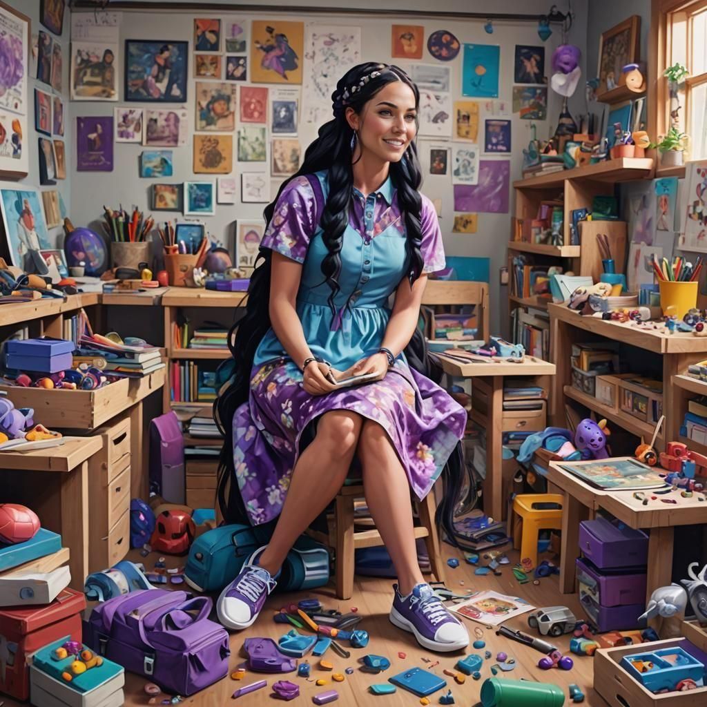 Joyful Kindergarten Teacher in Modern Realism Style