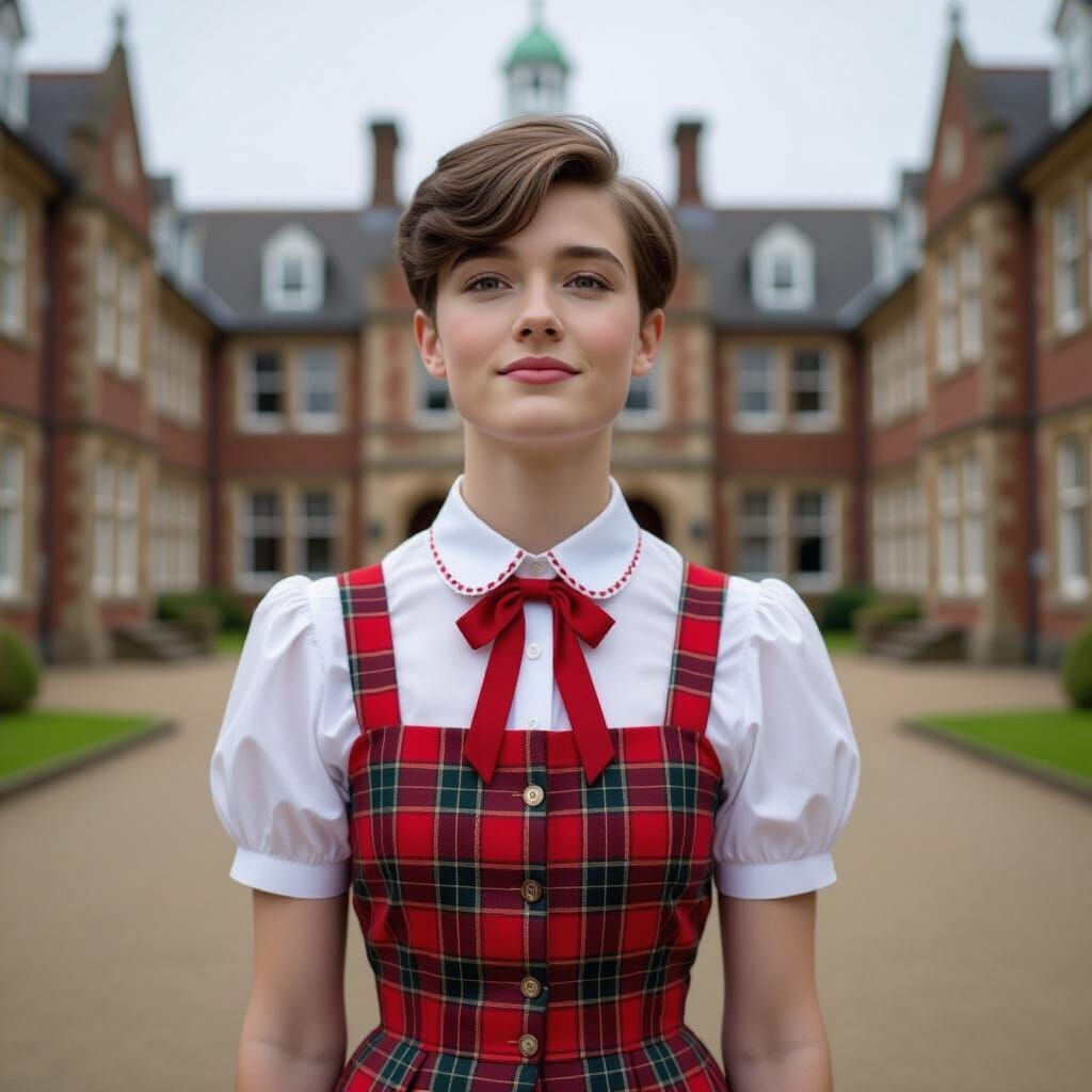 Schoolboy in Tartan Uniform: Digital Matte Painting