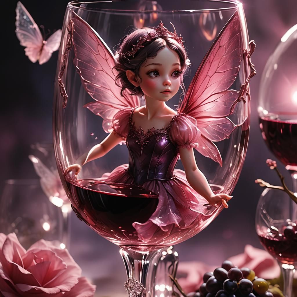 Faerie Trapped in Wine Glass: Vivid Digital Art