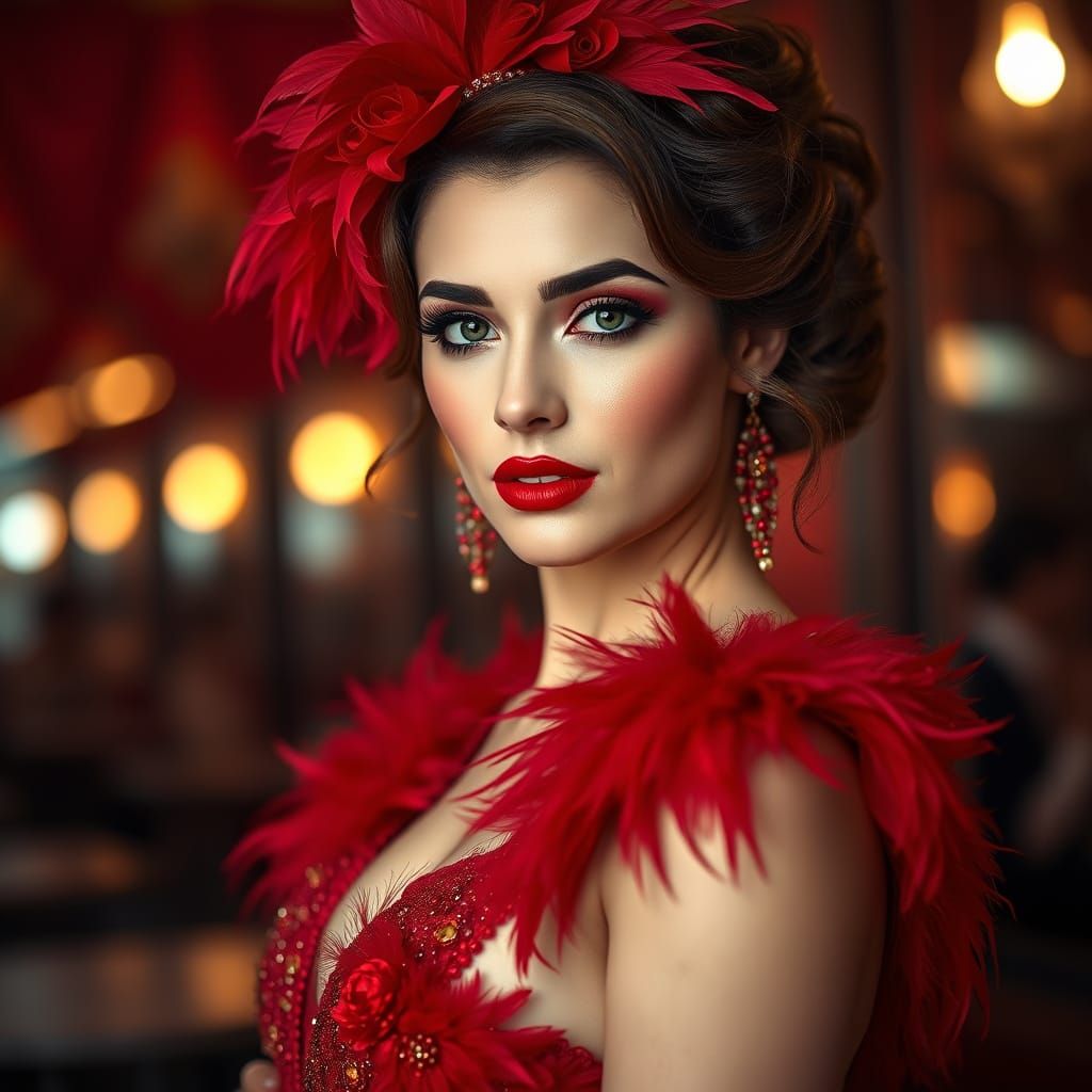 Elegant Burlesque Siren in Crimson Red