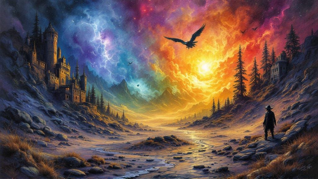 Fantasy Fusion: Gothic Sci-Fi in Watercolor Style