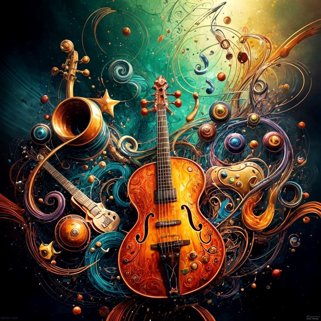 Vibrant Abstract Musical Instruments in Splash Art
