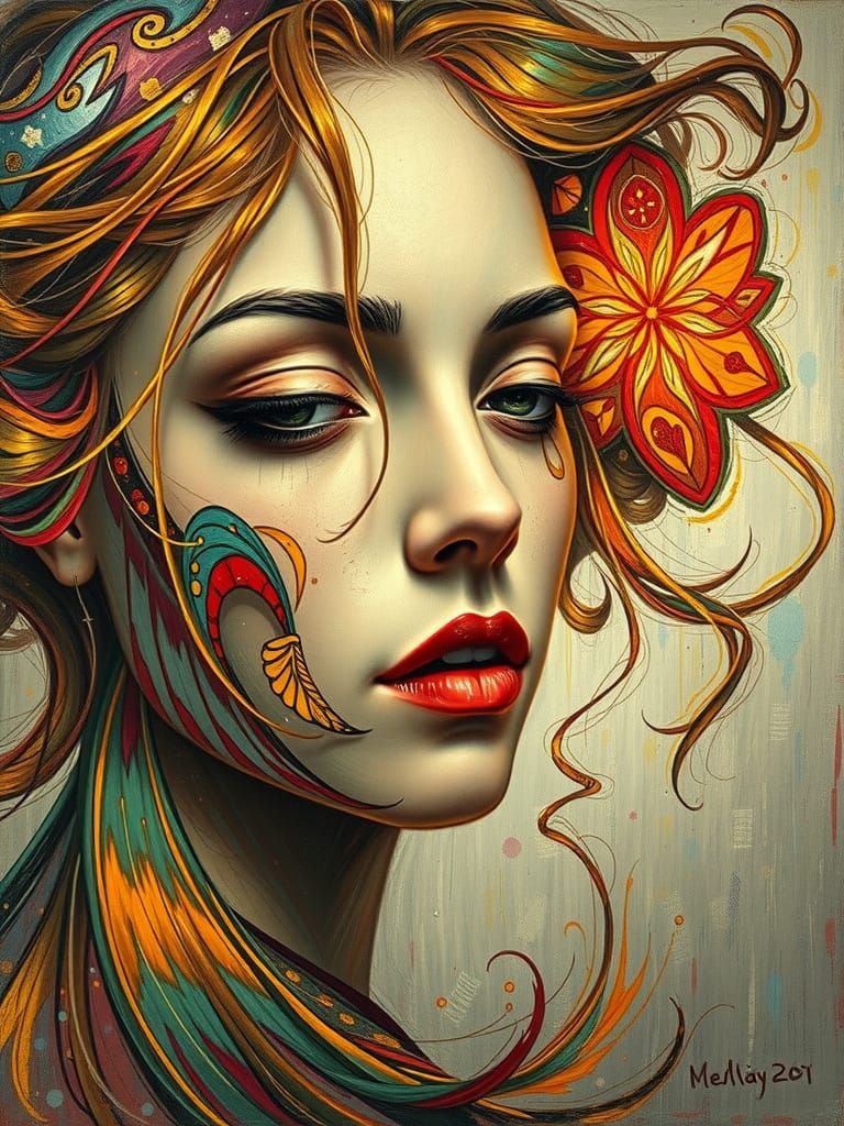 Ethereal Woman in Vibrant Vortex of Emotion