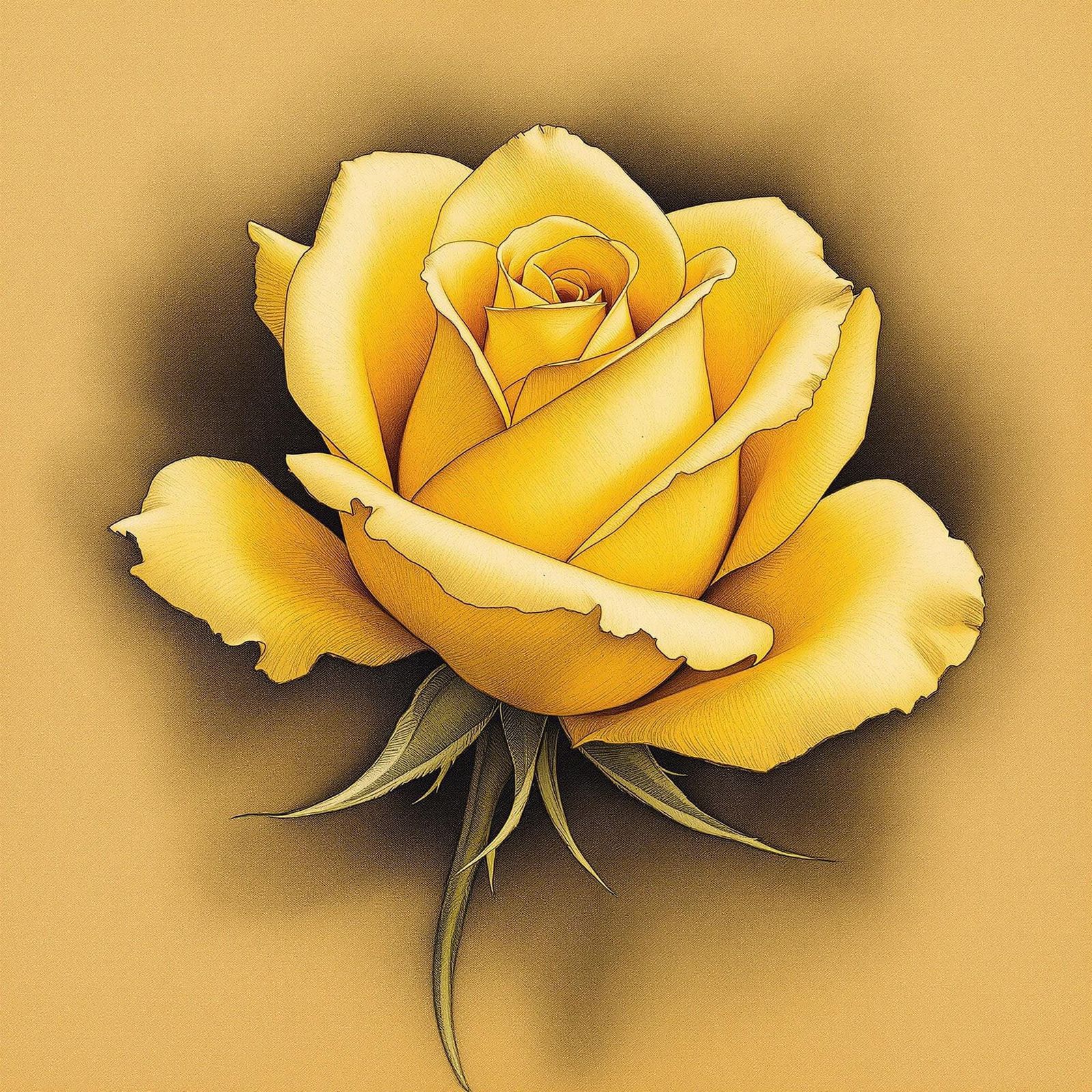 Elegant Golden Rose in Renaissance-Inspired Sketch