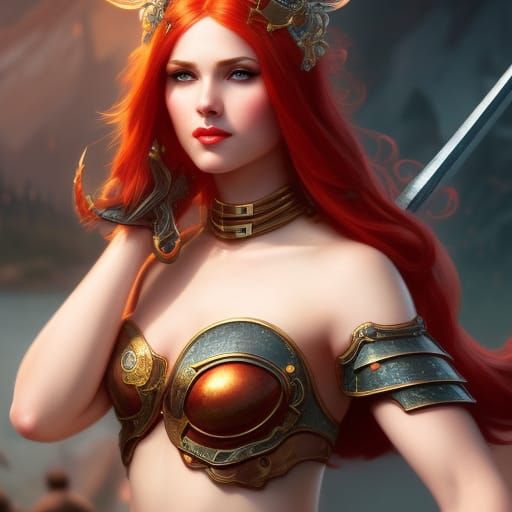 Alluring Barbarian Queen Portrait in Hyperdetailed Style