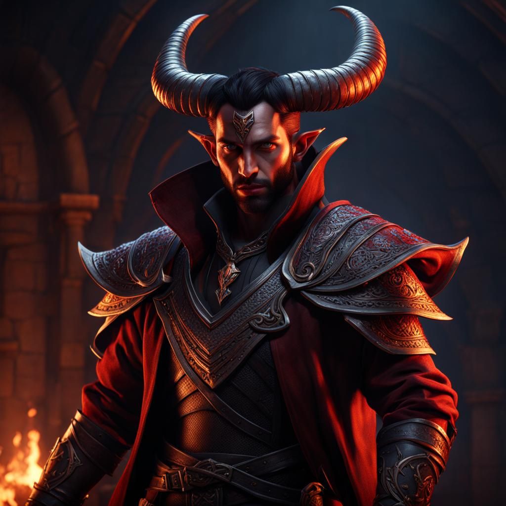 Tiefling Rogue with Magical Dagger in Fantasy Art Style