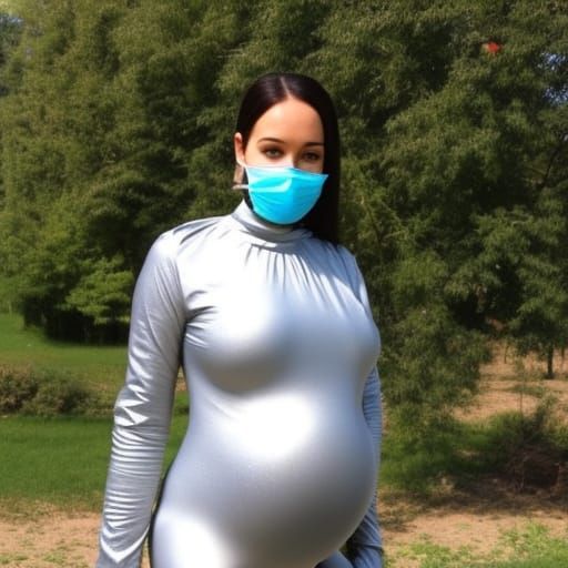 Pregnant Nurse in Silver Catsuit and Mask
