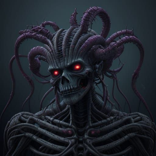 Biomechanical Horror in Dark, Misty Environment