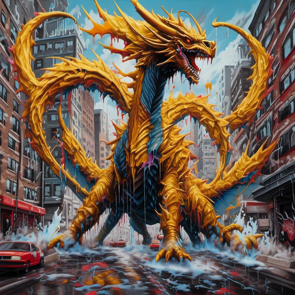 King Ghidorah Rages Through Boston: Graffiti Art