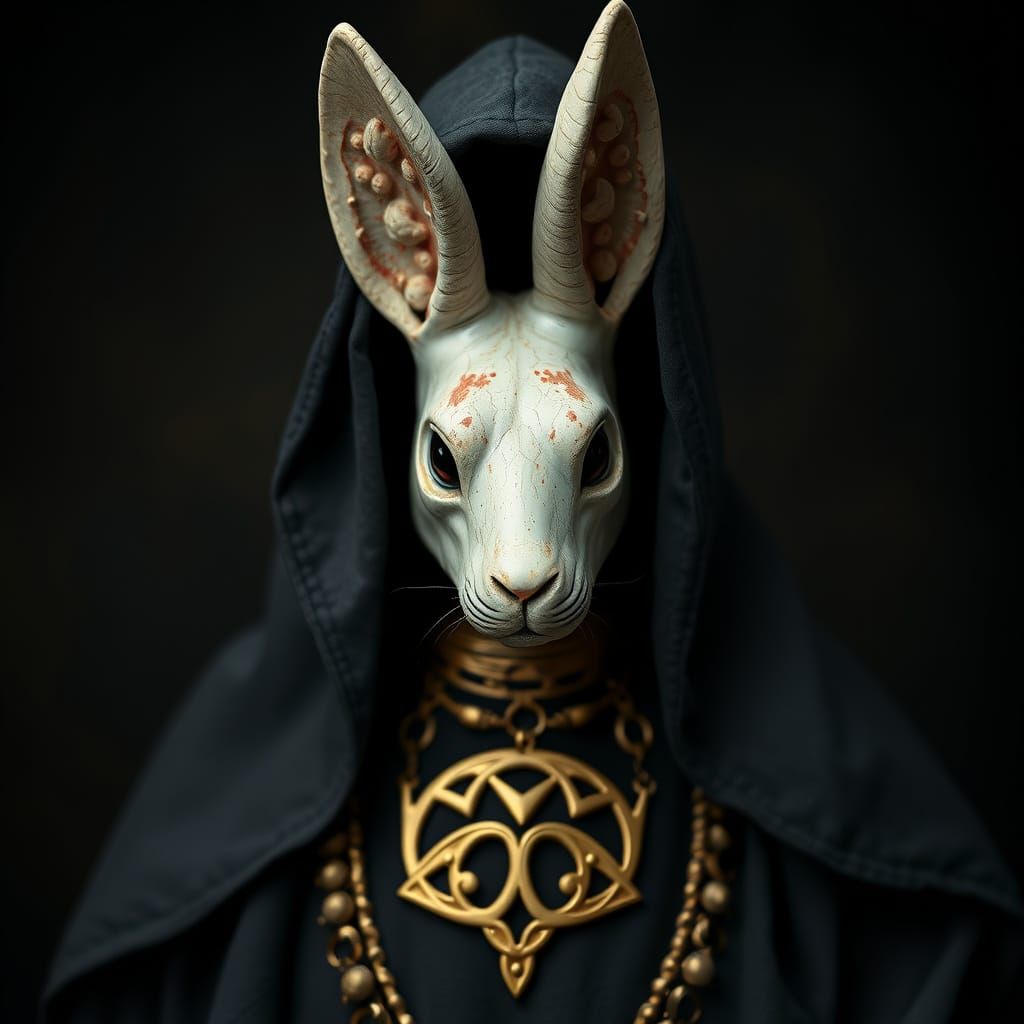 Mysterious Rabbit Mask Figure in Digital Art Style