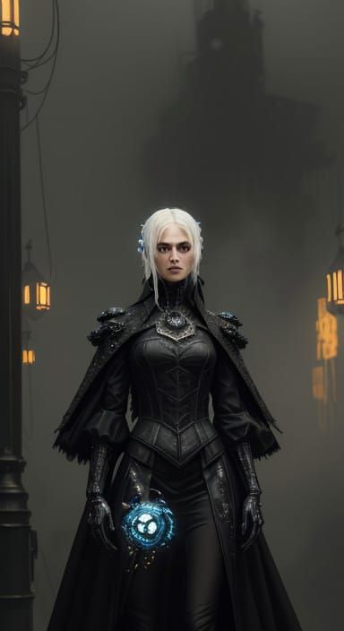 Cyberpunk Gothic Fashion Model in Oil Painting