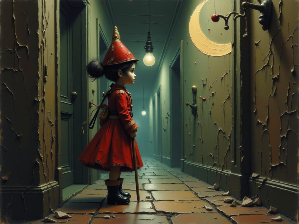 Toy Soldier's Vigil in Dusty Gothic Hallway