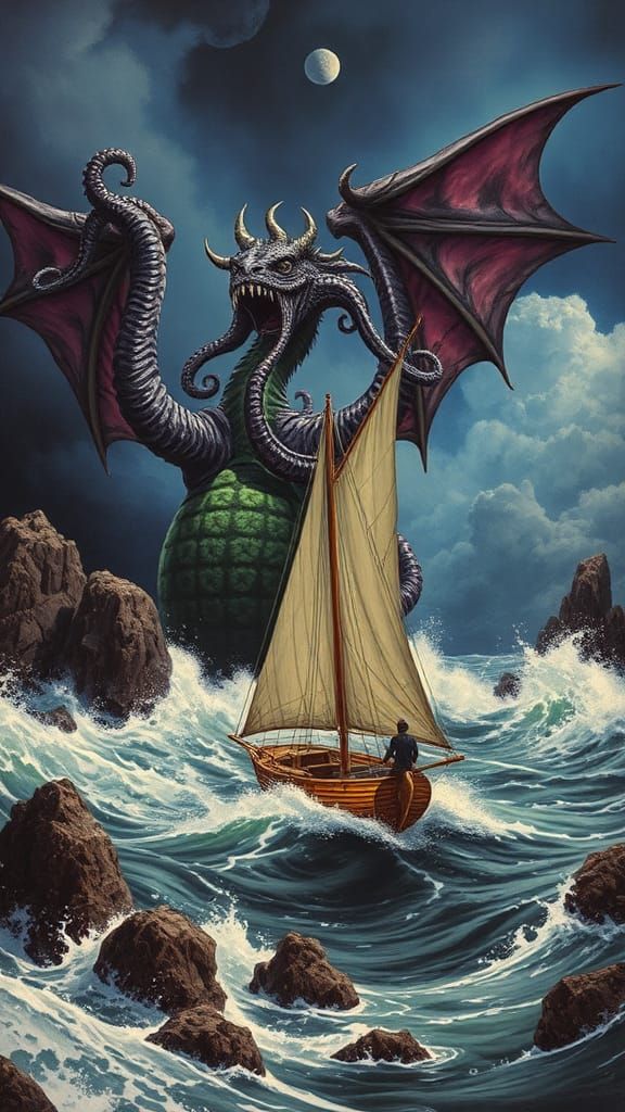 Eldritch Horror Rising from the Sea, Pulp Art