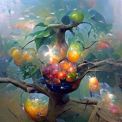 Magical Fruit Tree in Oil Painting Style