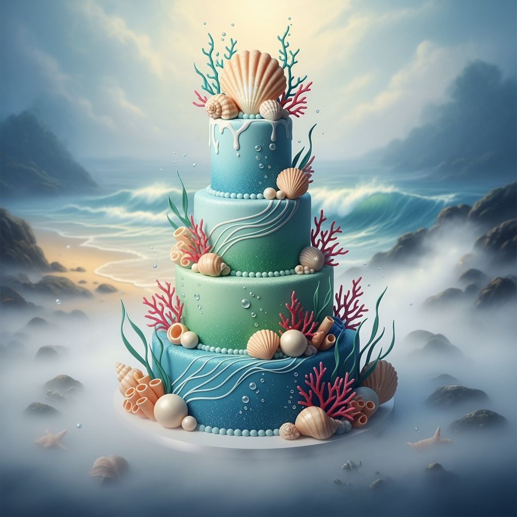 Ethereal Sea-Themed Wedding Cake with Edible Decorations