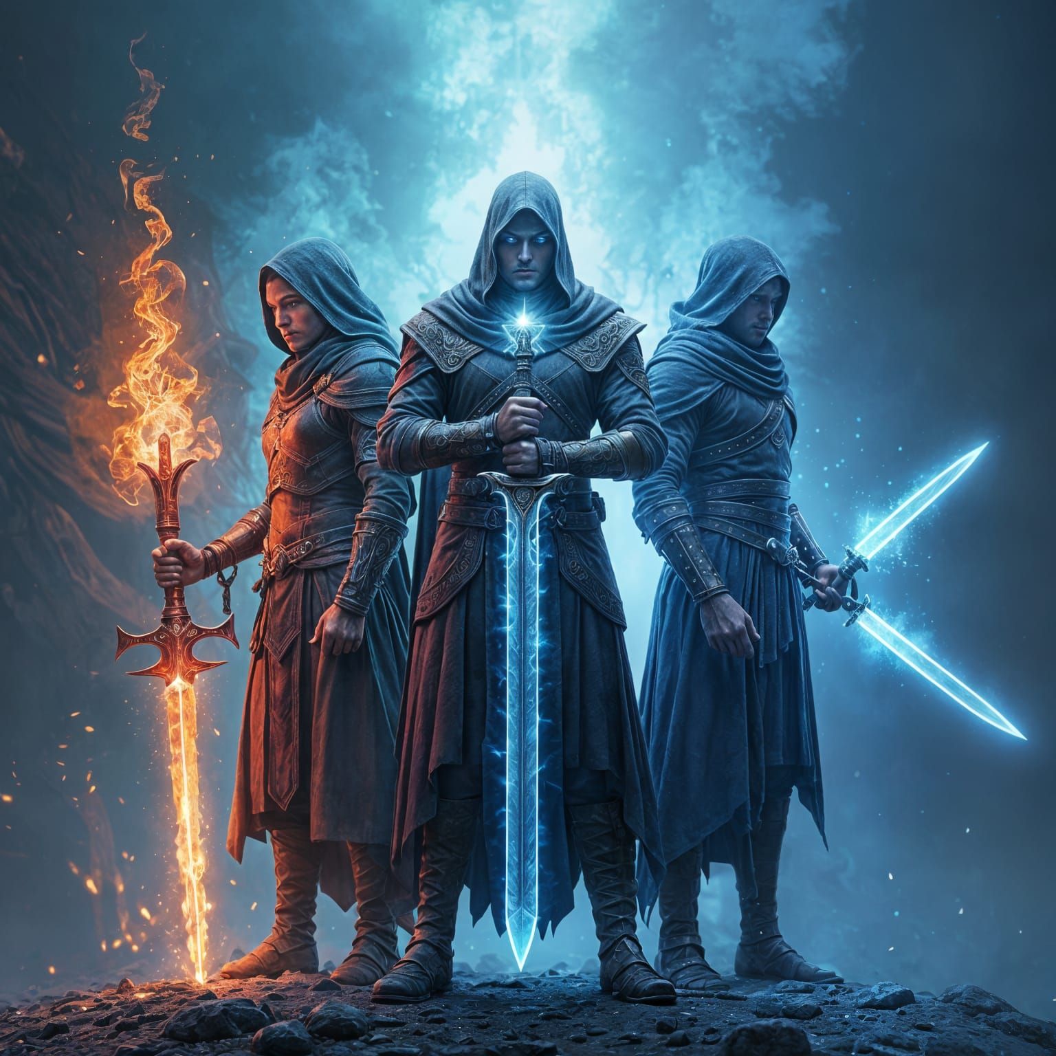 Three Magical Warriors in Detailed Digital Painting