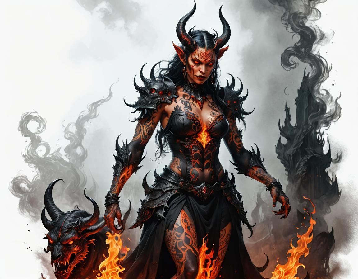 Hell Demon Female Portrait in Dark Fantasy Art