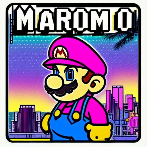 Mario in Synthwave Neon Retro Style