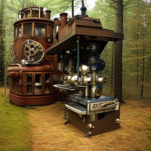 Steampunk Engine in Forest Laboratory