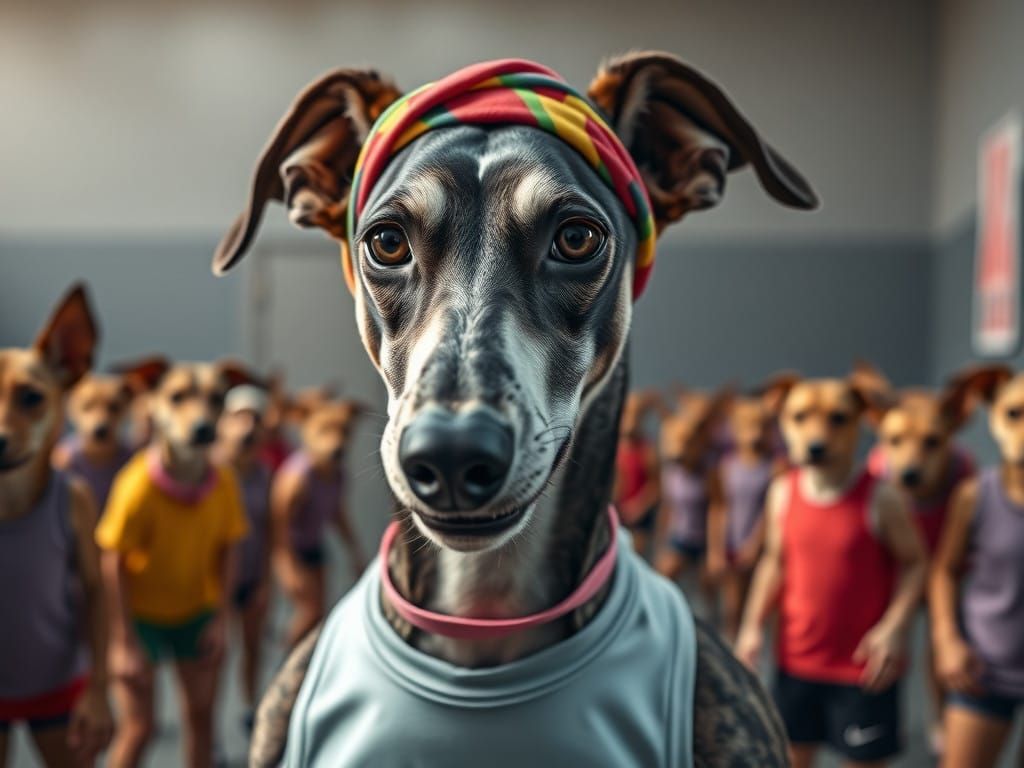 Quirky Afghan Greyhound Aerobics Instructor in Hyperrealisti...