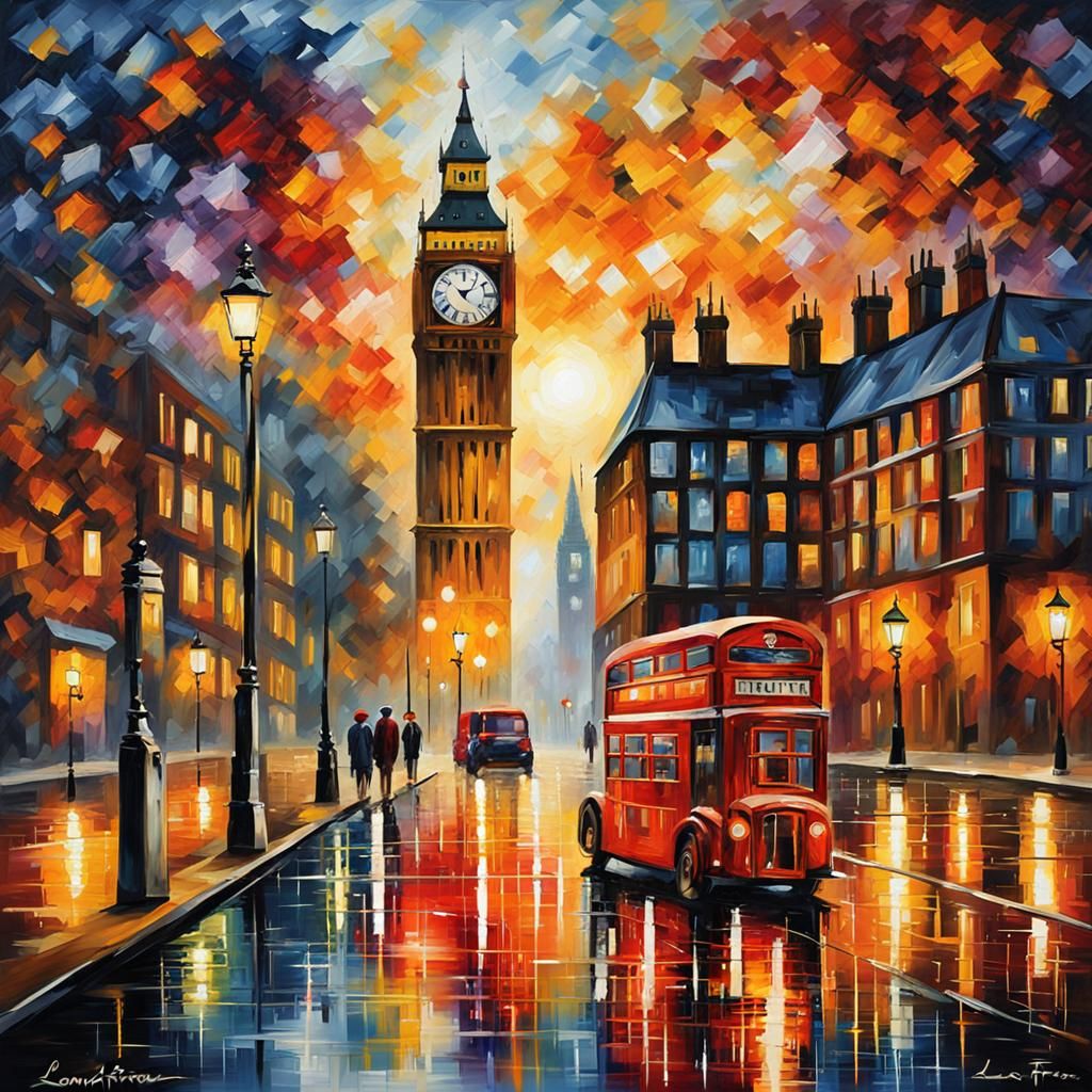 London Cityscape with Big Ben as Impasto Painting