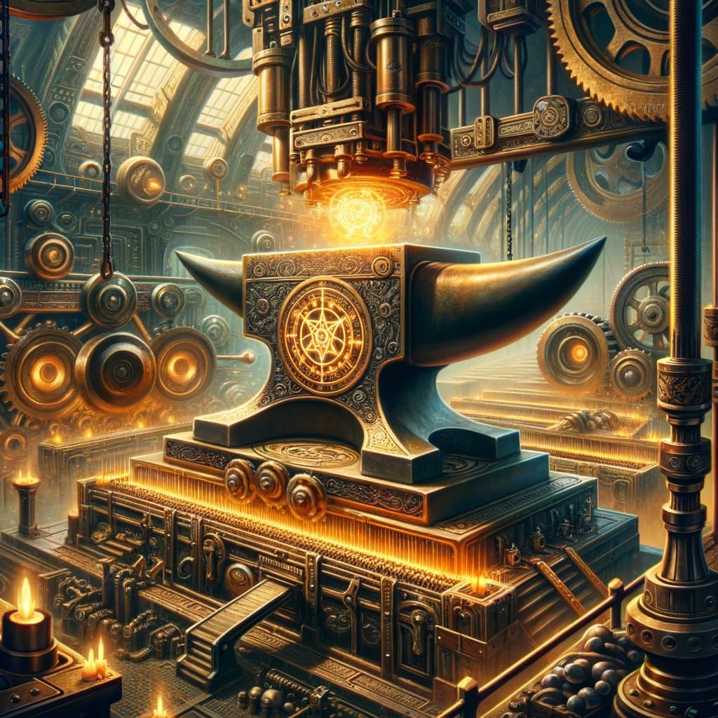 Fantasy Factory: Arcane Production Line with Brass Cogs